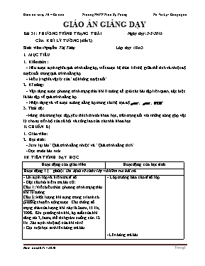 Giáo án Vật lý Lớp 10 - Bài 31 Phương trình trạng thái của khí lý tưởng (Tiết 2) - Năm học 2015-2016 - Nguyễn Thị Thủy